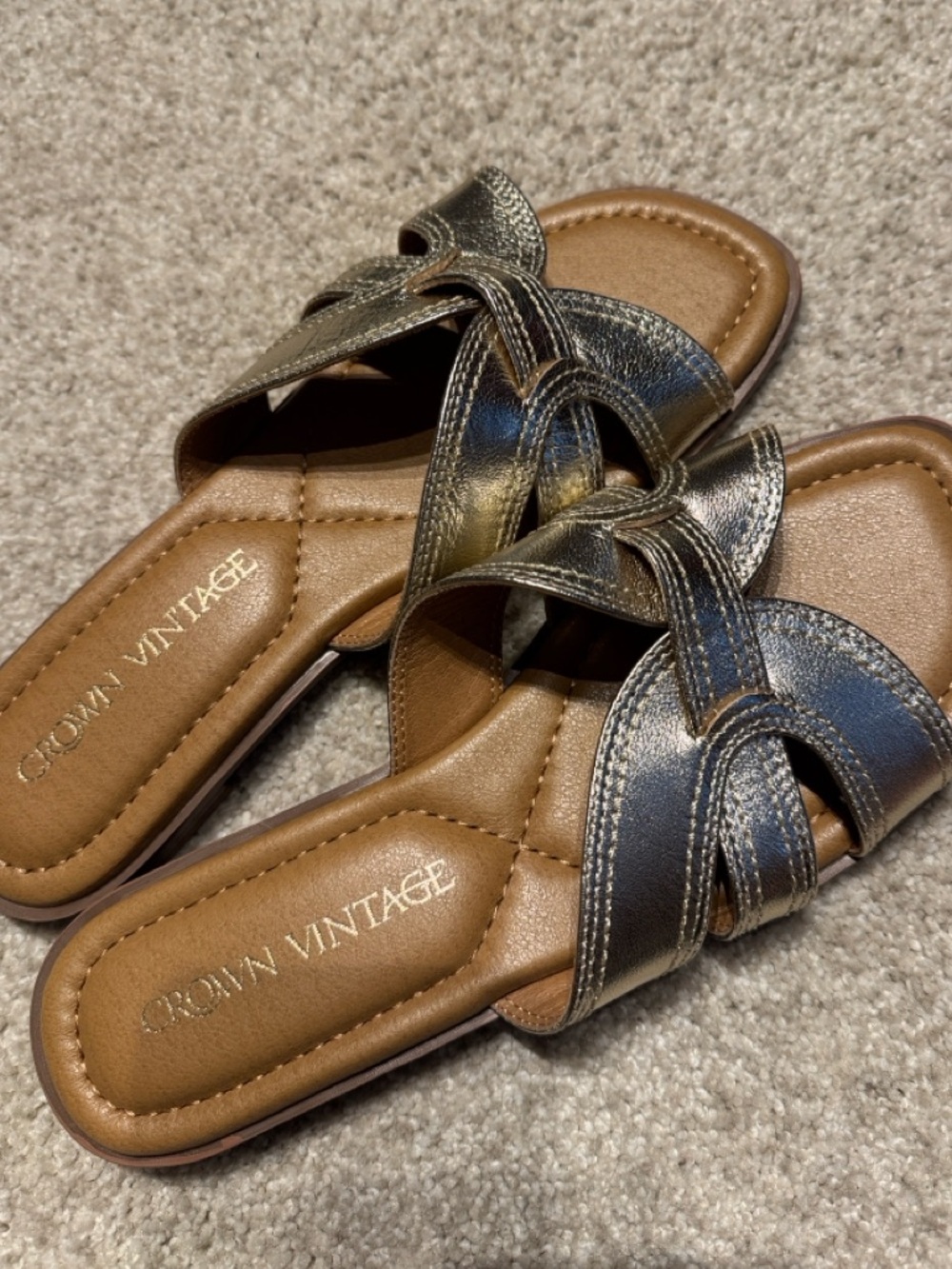 Crown Vintage Metallic Gold Braided Slide Sandals - Women